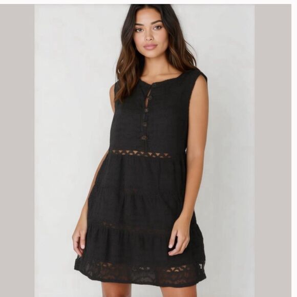 ANTHROPOLOGIE Ismene Black Tiered Sleeveless Textured Dress Size XL - Picture 1 of 7